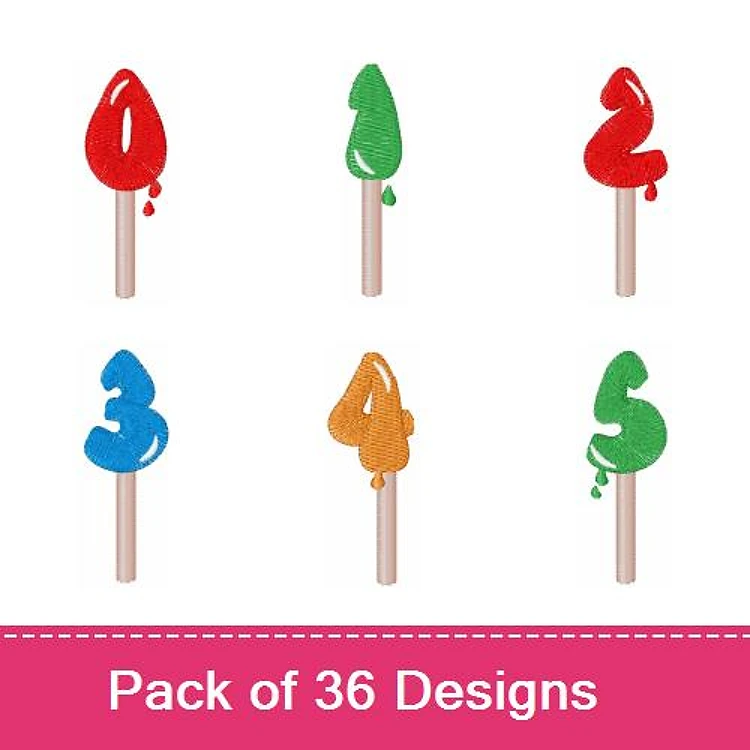 Colorful Numeral Embroidery Designs Bundle – Red Number 1, Green Number 2, Blue Number 3 & More (36 Designs)