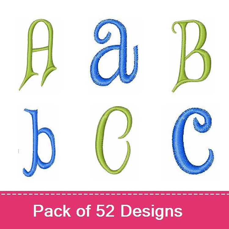 Alphabet Letters Embroidery Designs Bundle – A, B, C, a, b, c & More (52 Designs)