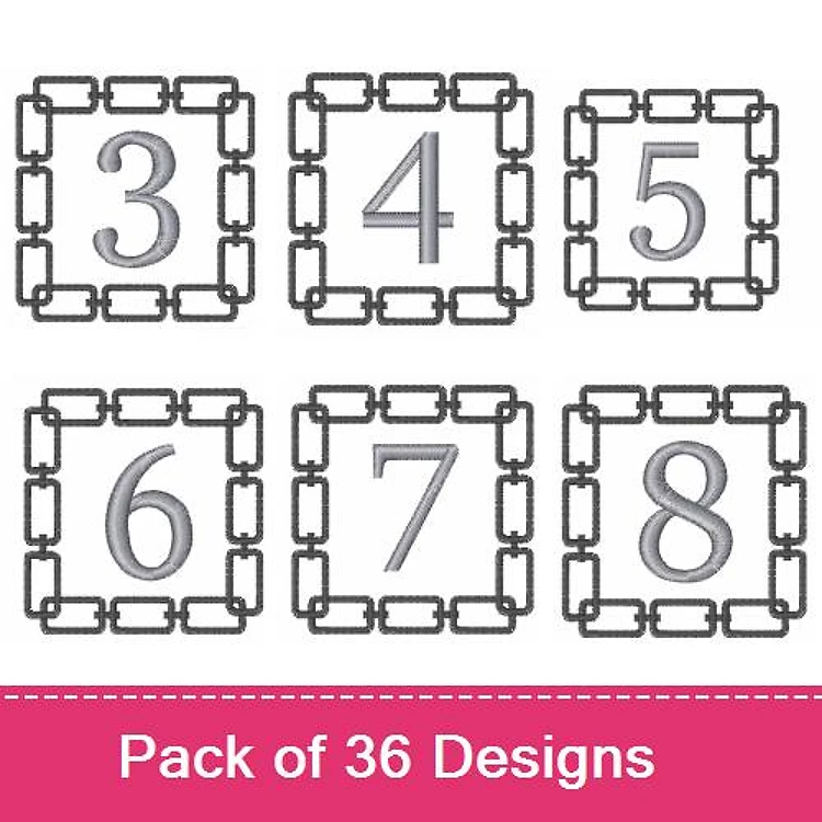 Numbered Chain Frames Embroidery Designs Bundle – Number Frame 3, Number Frame 4, Number Frame 5 & More (36 Designs)