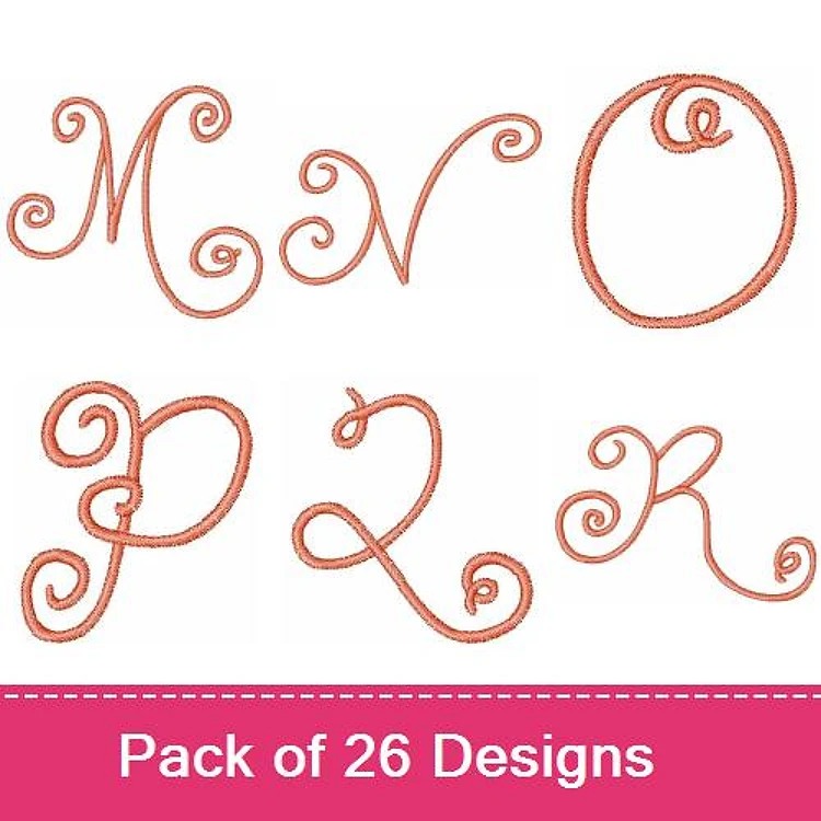 Curly Letter Monograms Embroidery Designs Bundle – Curly Letter M, N, O, P, R & More (26 Designs)