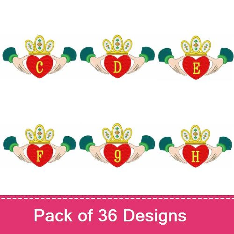 Hearts with Crowns Embroidery Designs Bundle – Heart with Crown C, Heart with Crown D, Heart with Crown E & More (36 Designs)