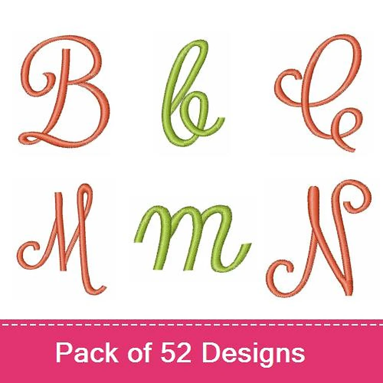 Script Alphabet Letters Embroidery Designs Bundle – B, b, C, M, m, N & More (52 Designs)