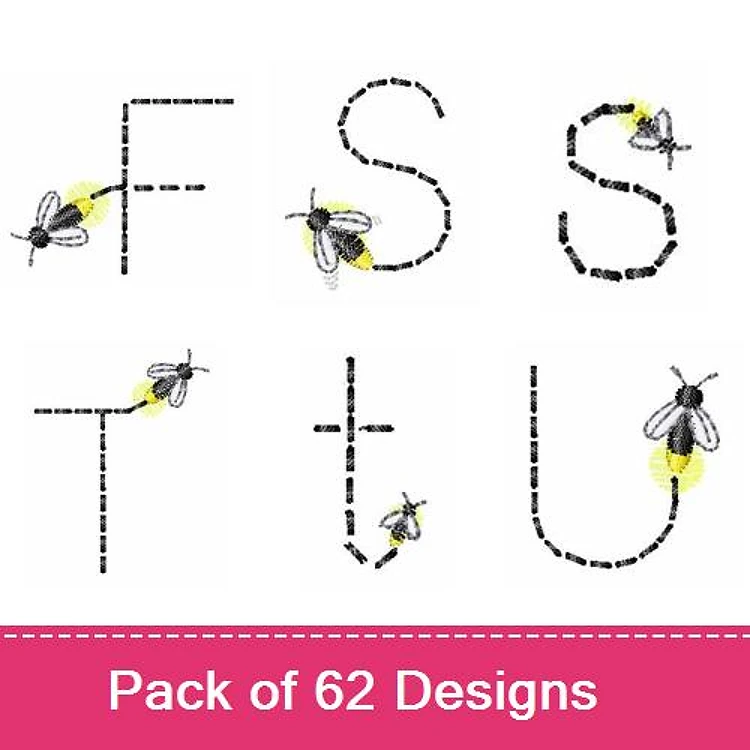 Bee-Themed Letters Embroidery Designs Bundle – F Letter with Bee, S Letter with Bee, T Letter with Bee, U Letter with Bee & More (62 Designs)
