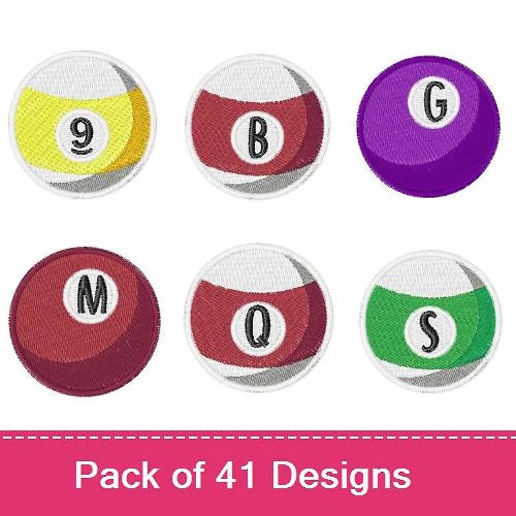 Billiard Balls Embroidery Designs Bundle – Yellow 9 Ball, Red 1 Ball, Purple G Ball & More (41 Designs)