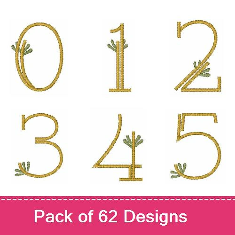 Decorative Numbers with Leaves Embroidery Designs Bundle – Number 0, Number 1, Number 2 & More (62 Designs)