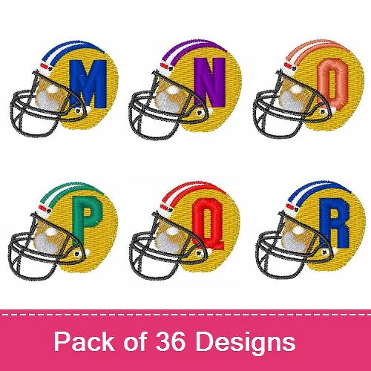 Football Helmet Letter Embroidery Designs Bundle – Football Helmet with M, N, O, P, Q, R & More (36 Designs)