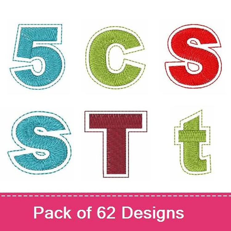 Colorful Stitched Letters & Numbers Embroidery Designs Bundle – Number 5, Letter C, Letter S, Letter T & More (62 Designs)