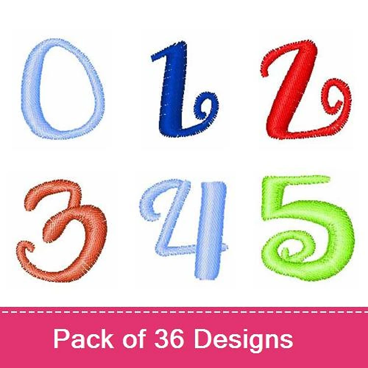 Curly Numbers Embroidery Designs Bundle – Curly Number 0, Curly Number 1, Curly Number 2 & More (36 Designs)