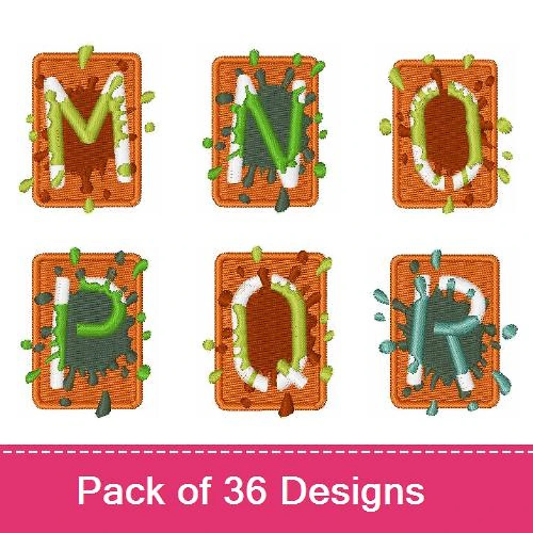 Alphabet Letters with Playful Splashes Embroidery Designs Bundle – Letter M, N, O, P, Q, R & More (36 Designs)