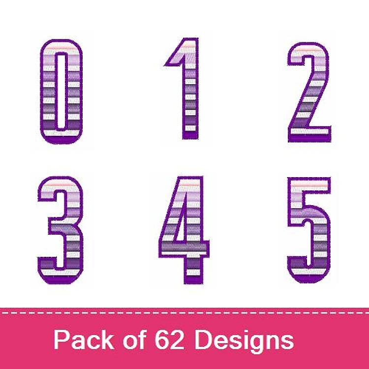 Number Embroidery Bundle – Unique Striped Numbers 0 to 5 & More (62 Designs)