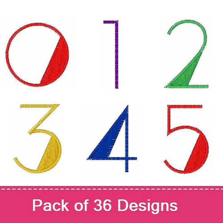 Colorful Number Embroidery Designs Bundle – Number 0, Number 1, Number 2 & More (36 Designs)