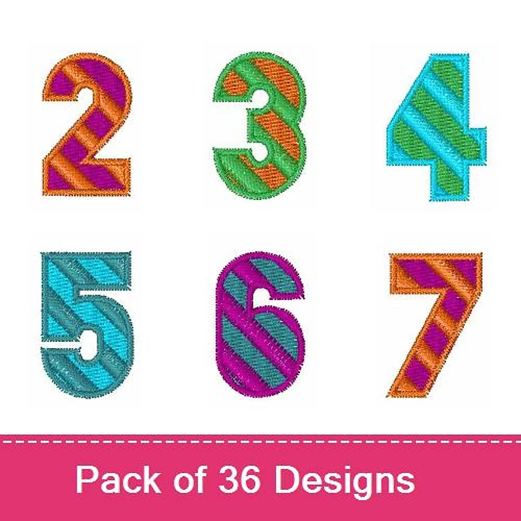Colorful Number Embroidery Designs Bundle – Number 2, Number 3, Number 4 & More (36 Designs)