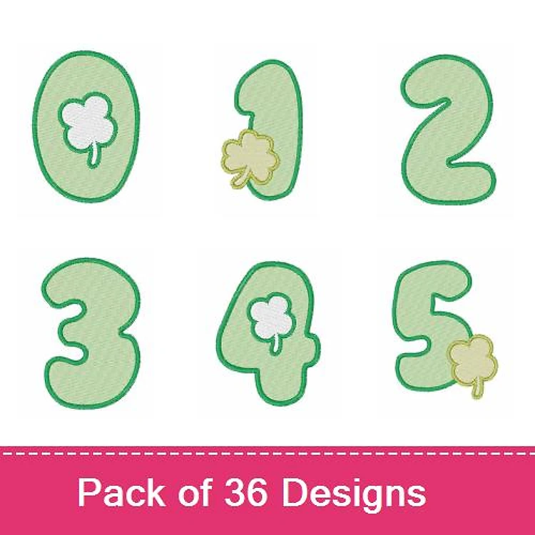 Applique Numbers with Clover Embroidery Designs Bundle – Number 0 with Clover, Number 1 with Clover, Number 2 with Clover & More (36 Designs)