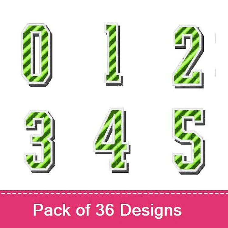 Striped Number Designs Embroidery Bundle – Number 0, Number 1, Number 2, Number 3 & More (36 Designs)