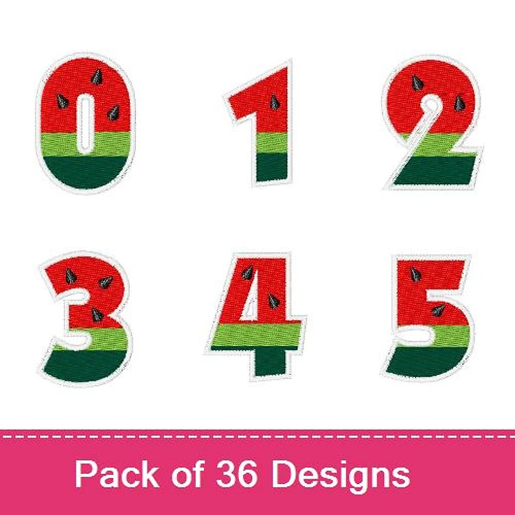 Applique Watermelon Numbers Embroidery Designs Bundle – Watermelon Number 0, Watermelon Number 1, Watermelon Number 2 & More (36 Designs)