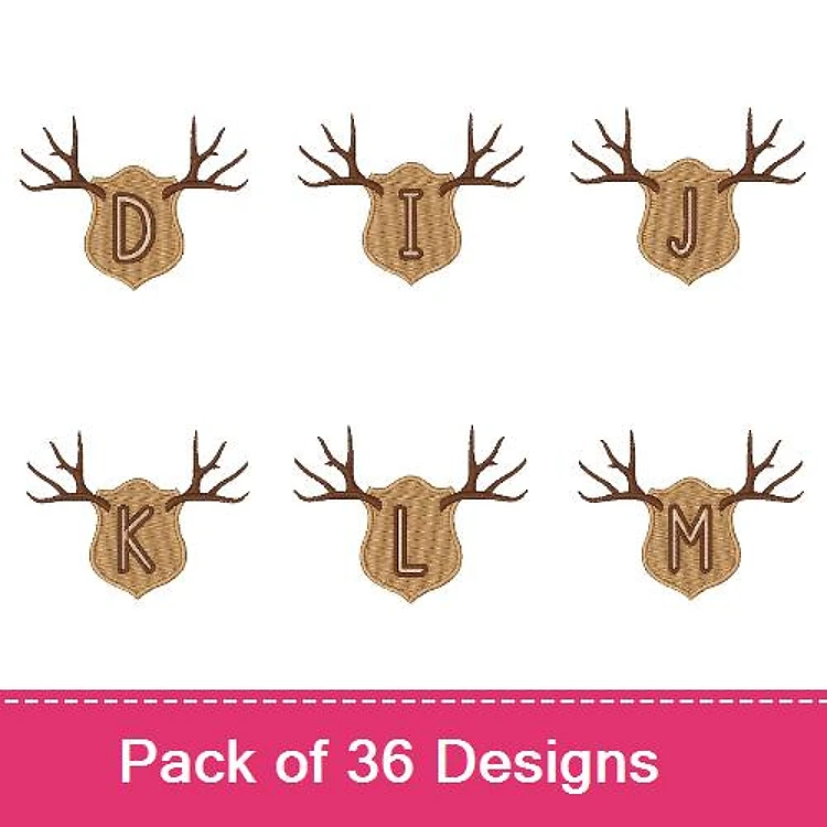 Deer Head Emblems Embroidery Bundle – Deer Head with D, Deer Head with I, Deer Head with J & More (36 Designs)