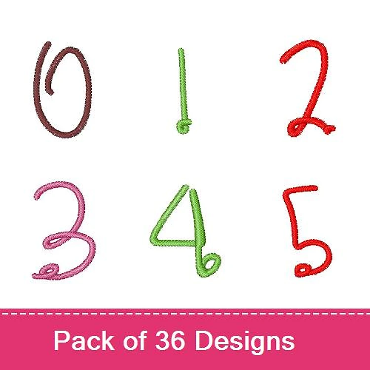 Colorful Numbers Embroidery Designs Bundle – Number 0, Number 1, Number 2 & More (36 Designs)