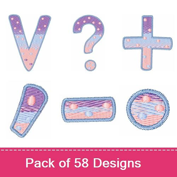 Applique Colorful Letter and Symbol Embroidery Designs Bundle – Letter V, Question Mark, Plus Sign & More (58 Designs)
