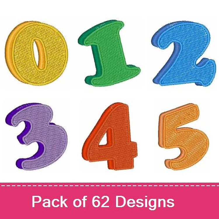 Colored Embroidered Numbers Embroidery Designs Bundle – Number 0, Number 1, Number 2, Number 3 & More (62 Designs)