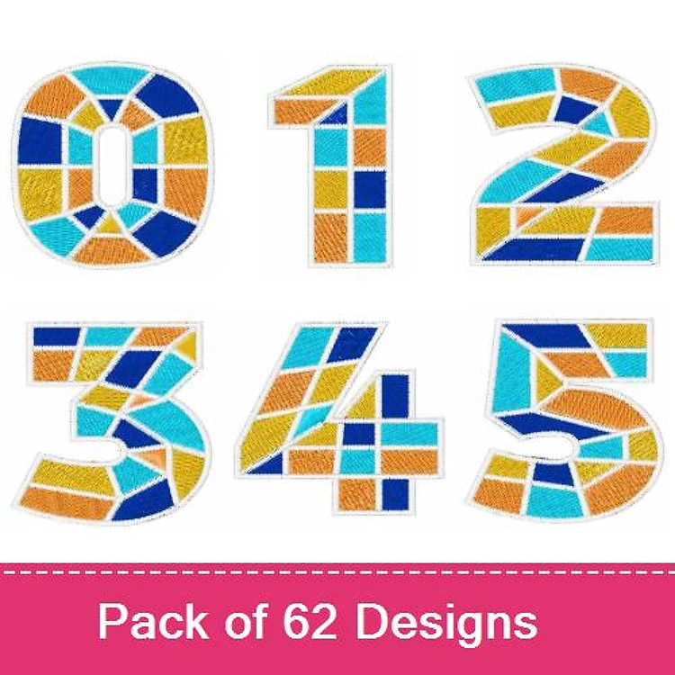 Applique Mosaic Numbers Embroidery Designs Bundle – Colorful Mosaic Style Digits (62 Designs)