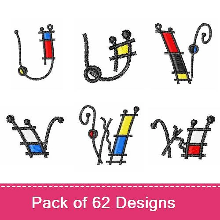Geometric Letters Embroidery Designs Bundle – Curved Line Design, Letter U Geometric, Spiral Line Design & More (62 Designs)