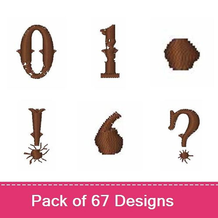 Rippled Decorative Numerals & Symbols Embroidery Designs Bundle – Numbers 0, 1, 6, Exclamation Mark, & More (67 Designs)
