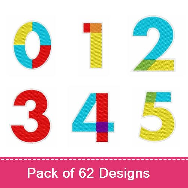 Colorful Numbers Embroidery Designs Bundle – Number 0, Number 1, Number 2 & More (62 Designs)