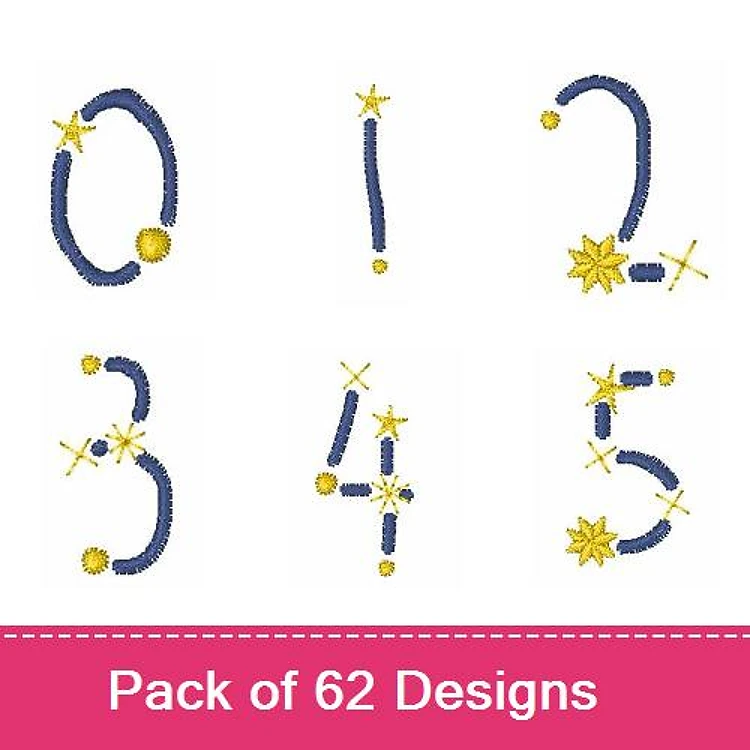 Numbers & Stars Embroidery Designs Bundle – Number 0 with Star, Number 1 with Star, Number 2 with Star & More (62 Designs)
