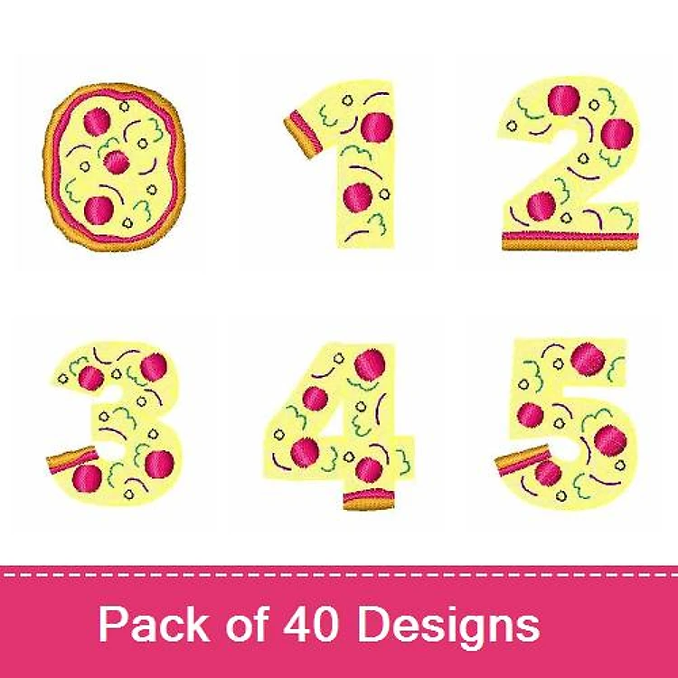 Applique Pizza-Themed Numbers Embroidery Bundle – Pizza Number 0, Pizza Number 1, Pizza Number 2 & More (40 Designs)