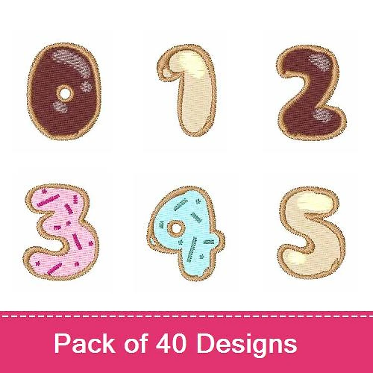 Applique Donut Numbers Embroidery Designs Bundle – Donut Number 0, Donut Number 1, Donut Number 2 & More (40 Designs)