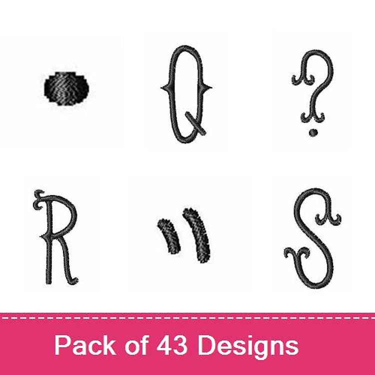 Curly Letter Embroidery Designs Bundle – Curly Q, R, Question Mark, Quote Marks & More (43 Designs)
