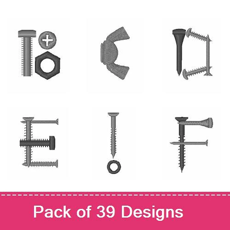 Hardware Items Embroidery Designs Bundle – Screw, Bolt, Nut, Washer & More (39 Designs)