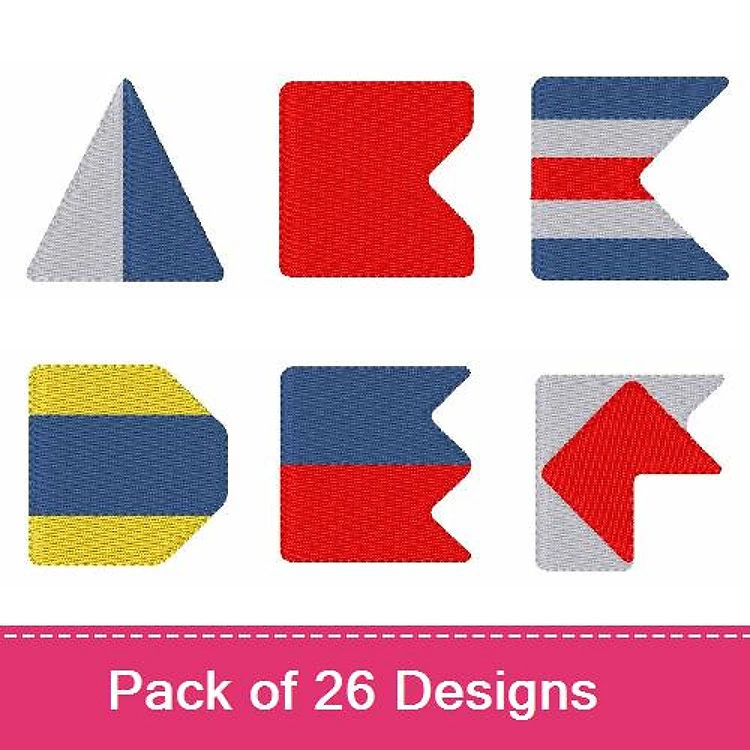 Geometric Flags Embroidery Designs Bundle – Triangle Flag, Red and White Striped Flag, Blue and Yellow Flag & More (26 Designs)