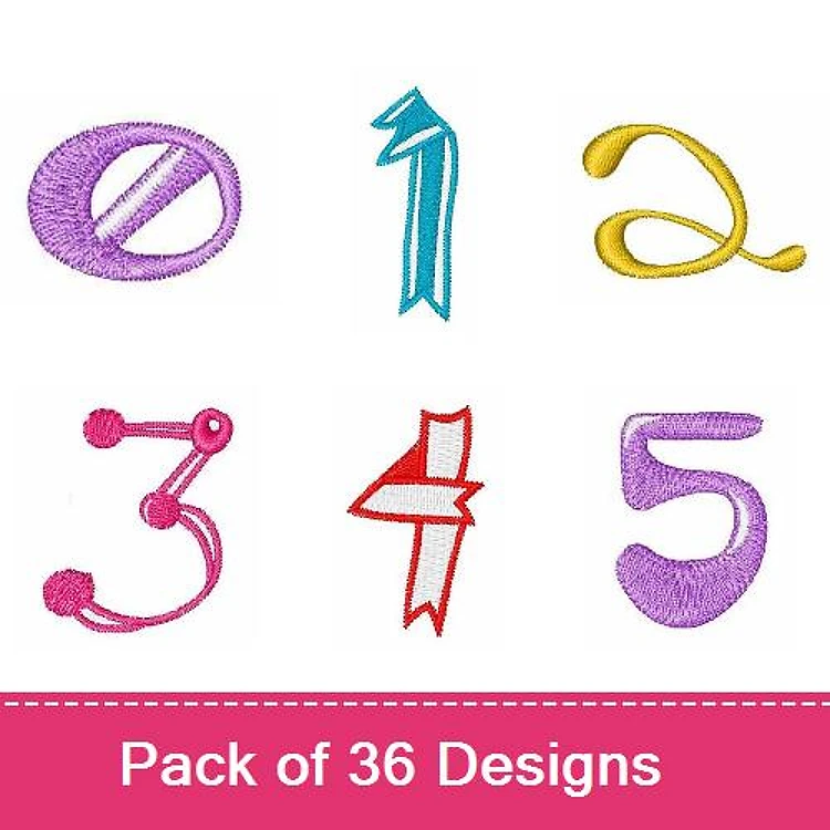 Colorful Numbers Embroidery Designs Bundle – Number Zero, Number One, Number Two, Number Three & More (36 Designs)