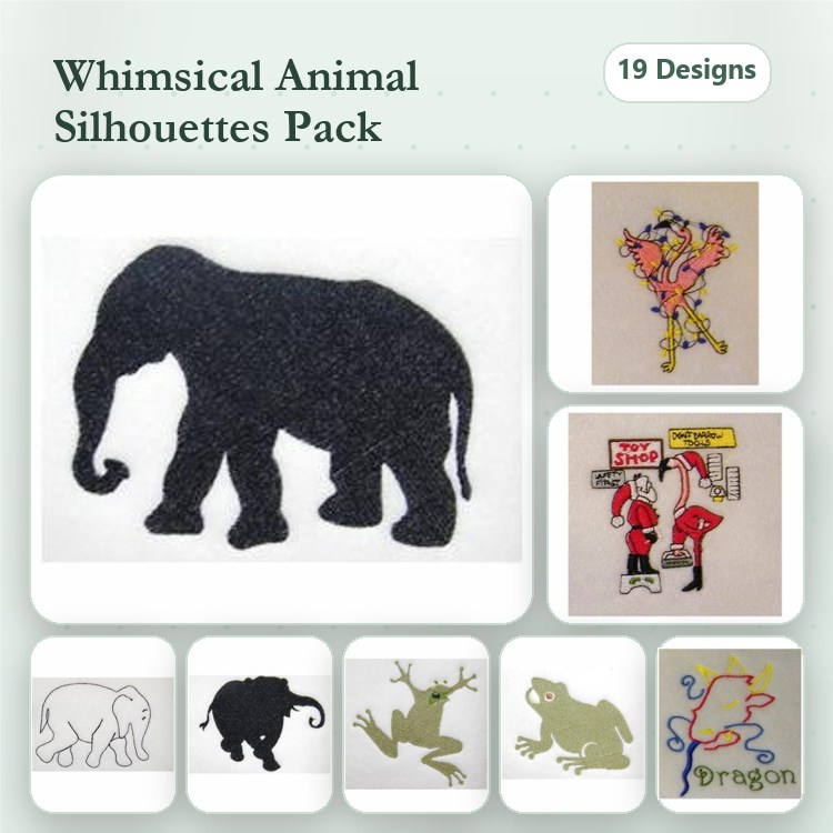 Animal Embroidery Bundle – Poodle, Elephant & Frog (20 Designs)