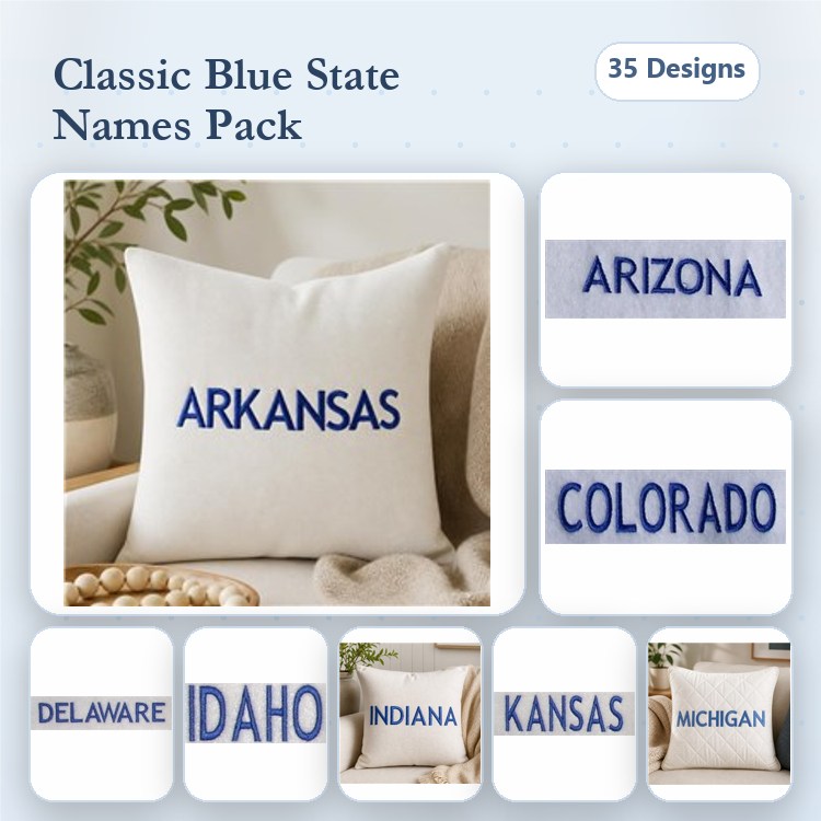 State Names Embroidery Bundle – Arkansas, Arizona, Colorado & More (35 Designs)