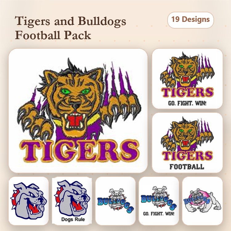 Tigers & Eagles Embroidery Bundle – Sports Team Designs (19 Designs)