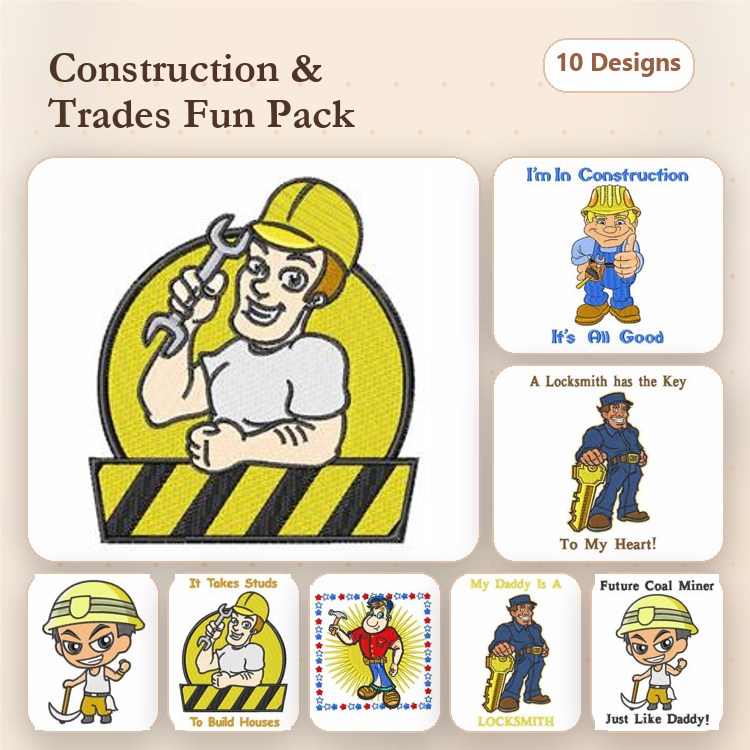 Construction & Trades Embroidery Designs Bundle – I'm In Construction, We Build Houses, My Daddy is a Painter & More (10 Designs)
