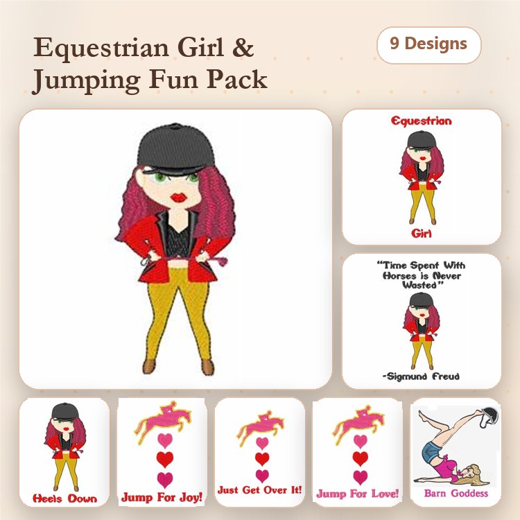 Equestrian Girl & Jumping Quotes Embroidery Designs Bundle – Jump for Joy, Just Get Over It!, & More (9 Designs)