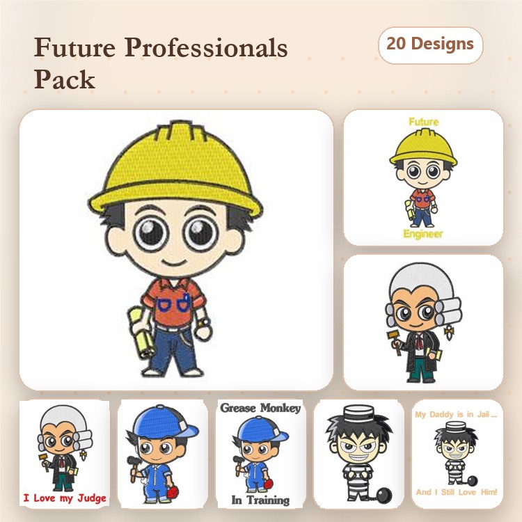 Future Professionals Embroidery Designs Bundle – Future Engineer, Future Doctor, Future Firefighter & More (20 Designs)
