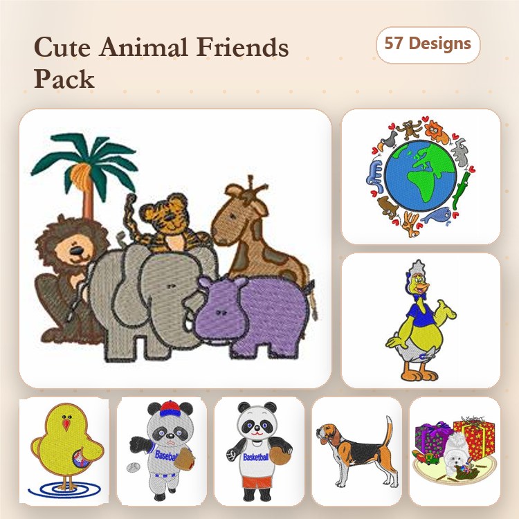 Beagle, Cat & Easter Bunny Embroidery Bundle – Fun Animal Designs (57 Designs)