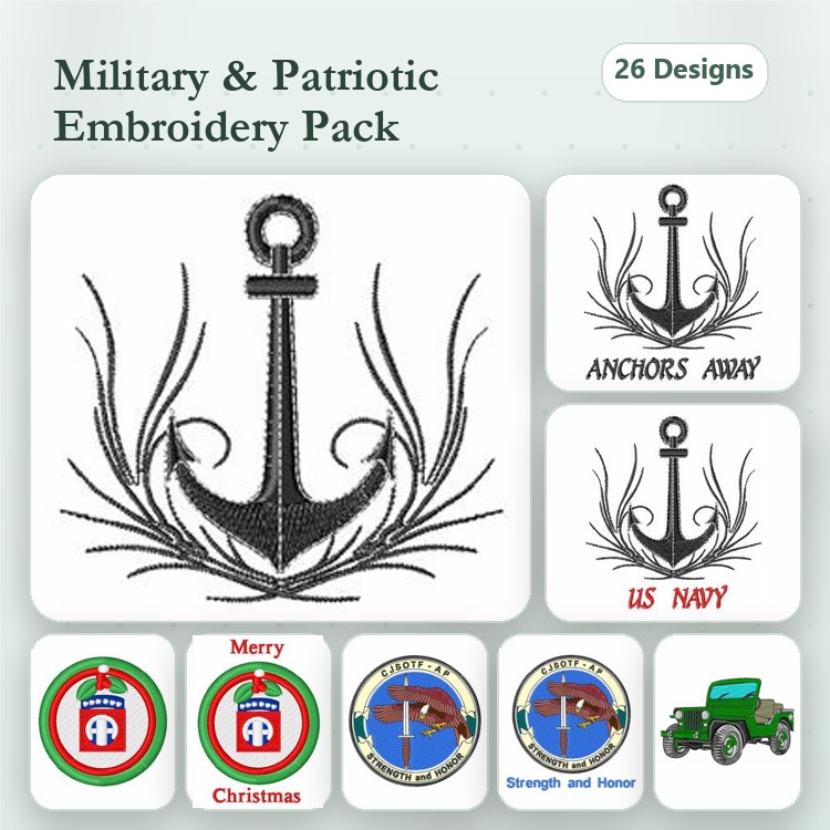Anchor & Military Themed Embroidery Bundle – Navy and Veteran Designs (29 Designs)