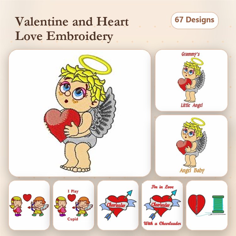 Angel & Heart Valentine's Day Embroidery Designs Bundle – Granny's Little Angel, Cupid, Love Heart & More (67 Designs)