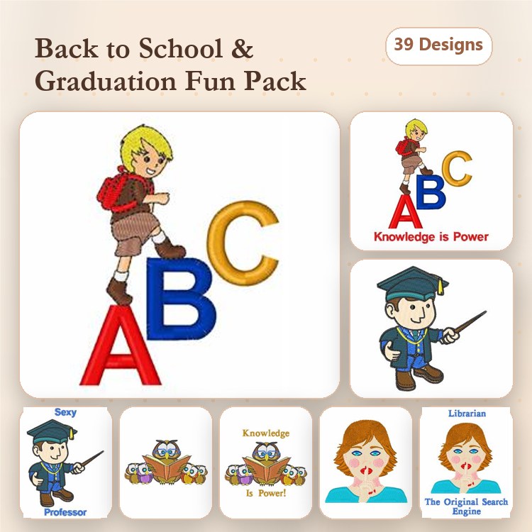 Back to School & Graduation Embroidery Designs Bundle – Back to School Boy, Graduation Cap, Librarian & More (39 Designs)