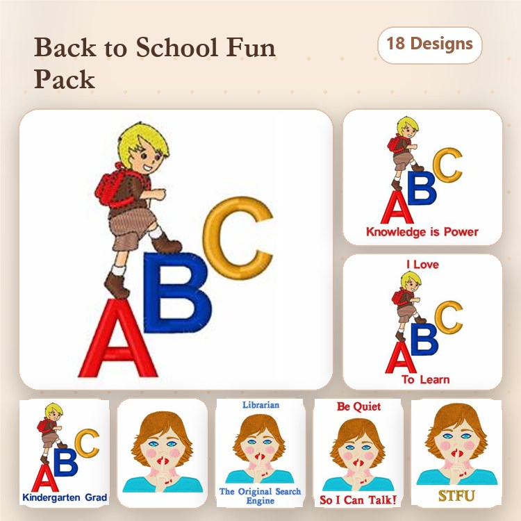 Back to School Embroidery Designs Bundle – Kindergarten Grad, Knowledge is Power, I Love To Learn & More (18 Designs)