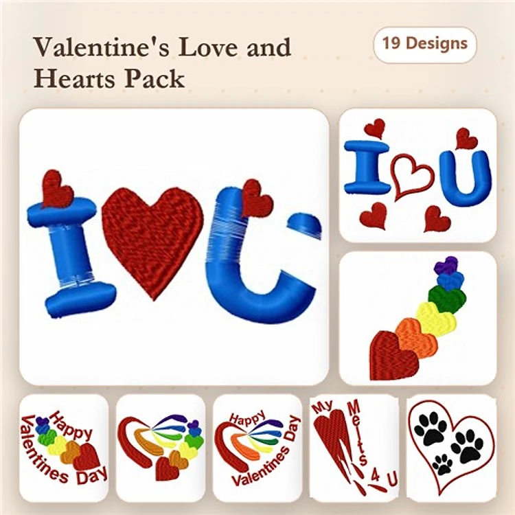 Love and Heart Embroidery Bundle – I Love You & Rainbow Hearts (19 Designs)