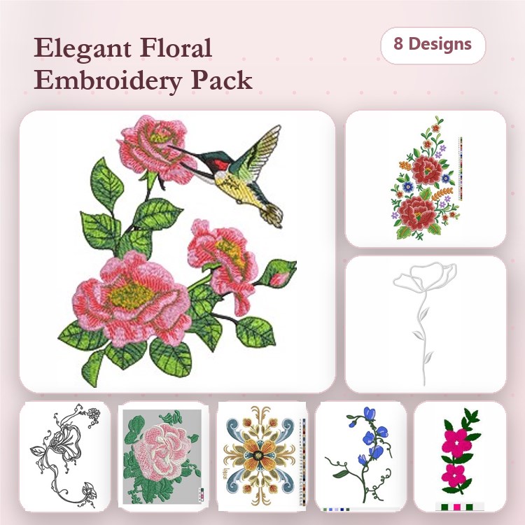 Elegant Floral Embroidery Bundle – Beautiful Flower Designs (8 Designs)