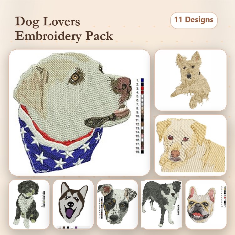 Dog Lovers Embroidery Bundle – Labrador & Yorkshire Terrier (11 Designs)