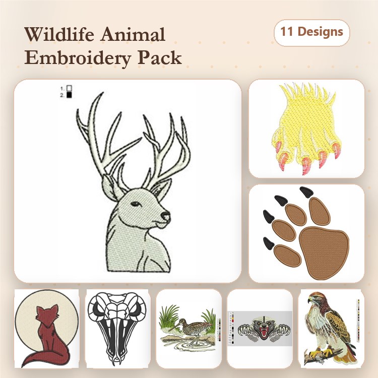 Wildlife Animal Embroidery Bundle – Deer, Fox, and More (11 Designs)