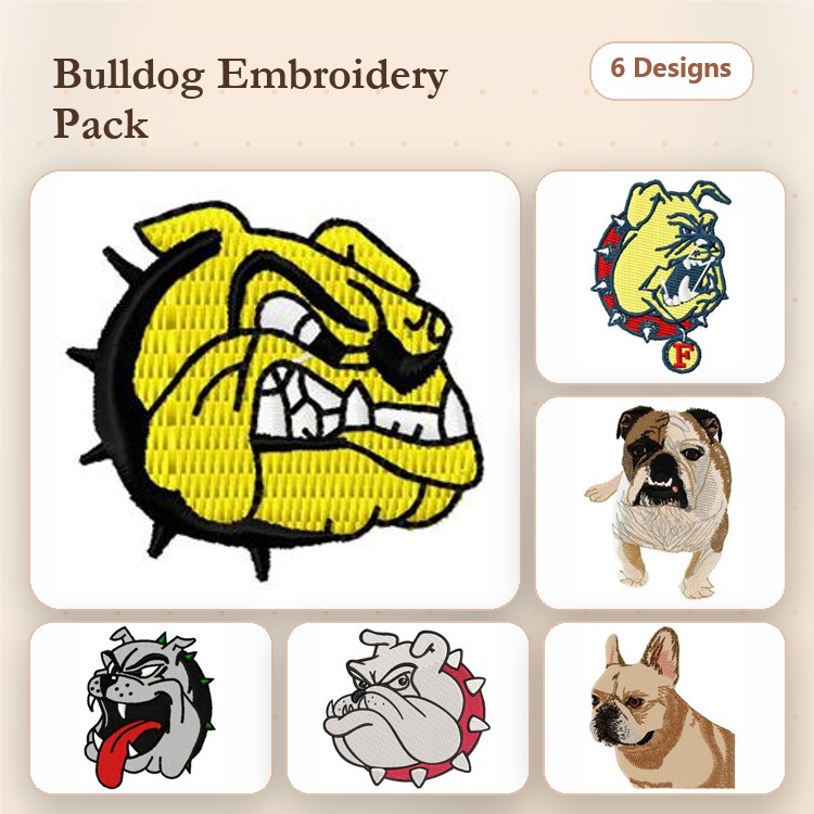 Bulldog Embroidery Bundle – French Bulldog & Mascot Designs (6 Designs)